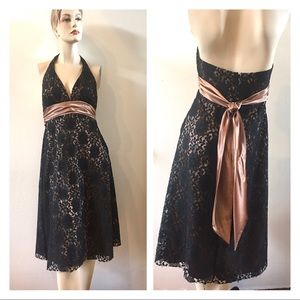 Bari Jay Black Lace Halter Dress, EUC